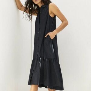 Maeve Anthropologie Paola Flounced Midi Dress in Black XS